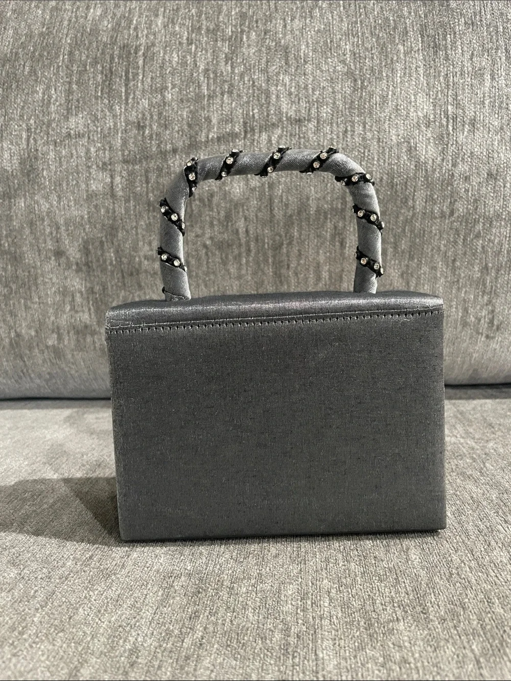 Vintage Gray Satin Structured Evening Mini Box Bag